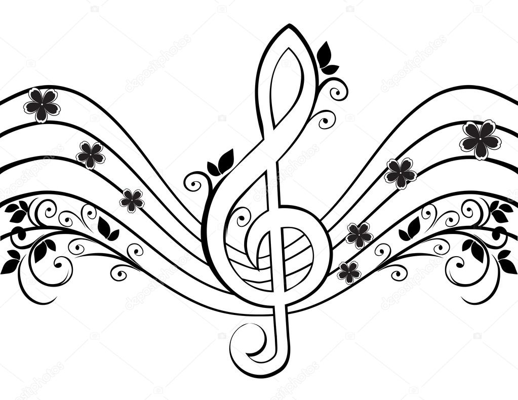 1023x790 Musical Background With A Treble Clef And A Flower Pattern Stock