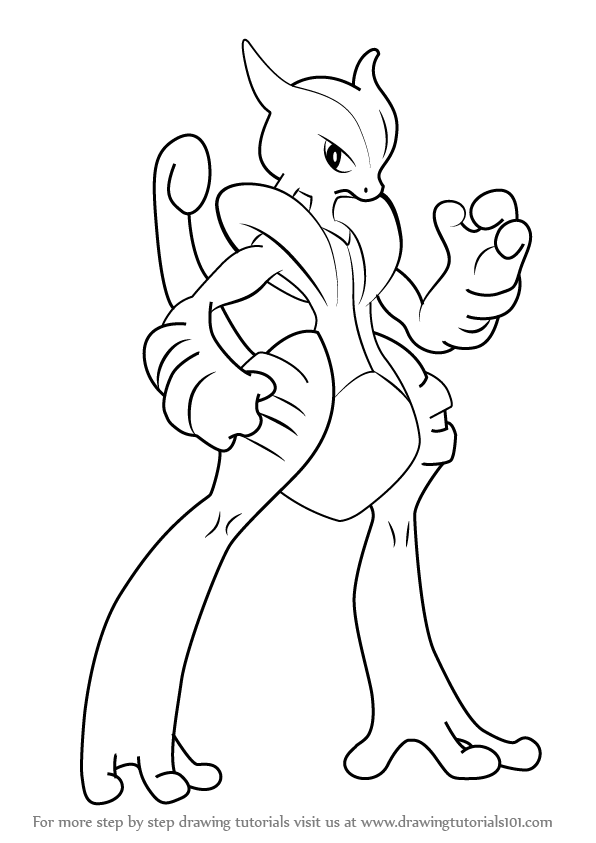 596x843 Learn How To Draw Mega Mewtwo X From Pokemon (Pokemon) Step By