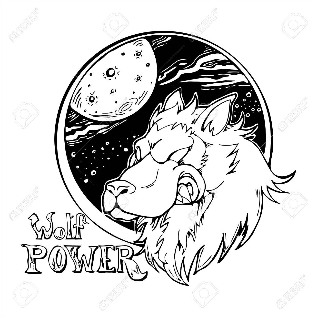 1300x1300 Wolf Head With Galaxy Cartoon Drawing Vector Royalty Free Cliparts