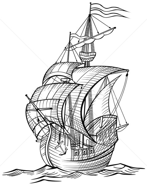 477x600 Drawn Sailing Boat Old