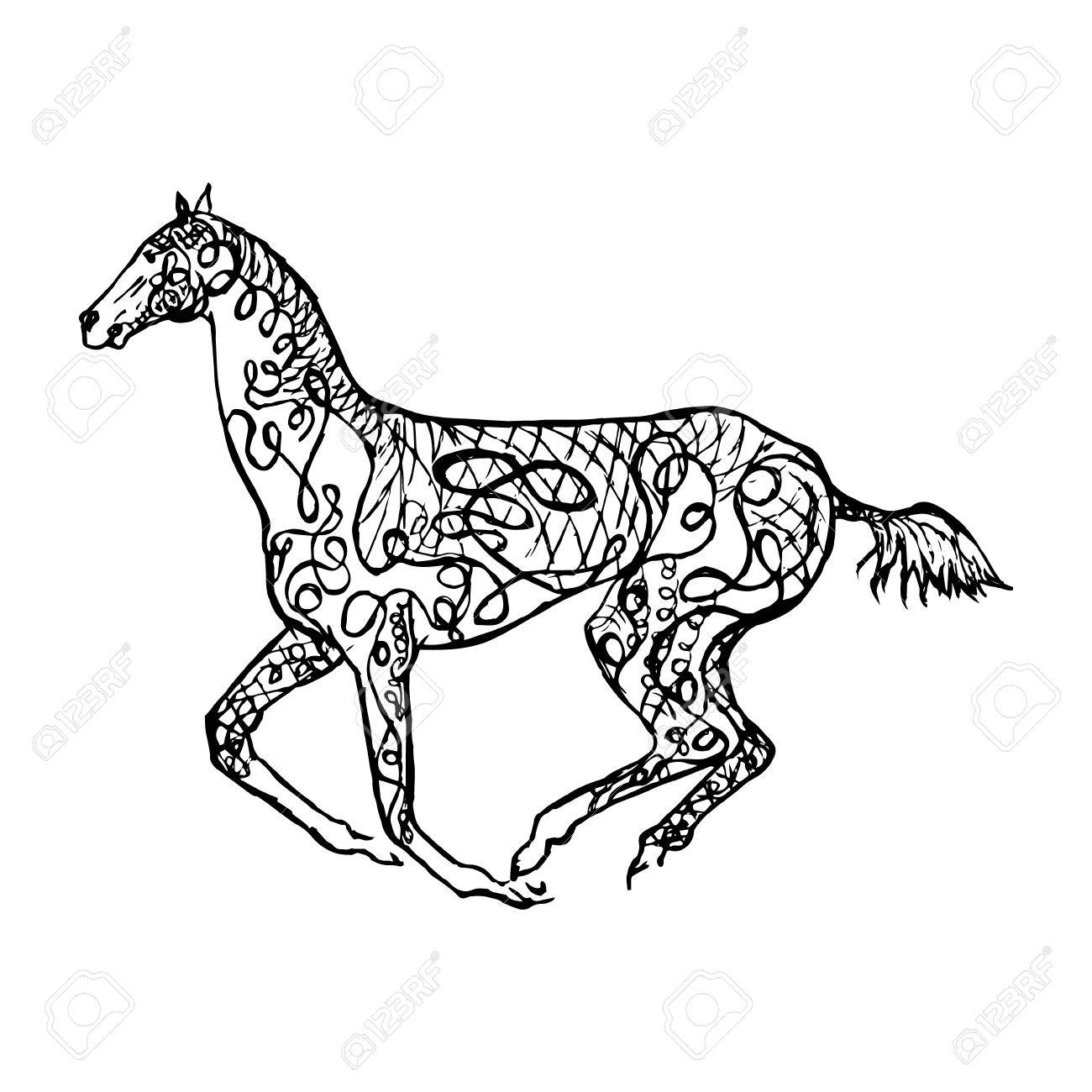 1300x1300 Graphical Monochrome Image Of A Galloping Horse , Drawing