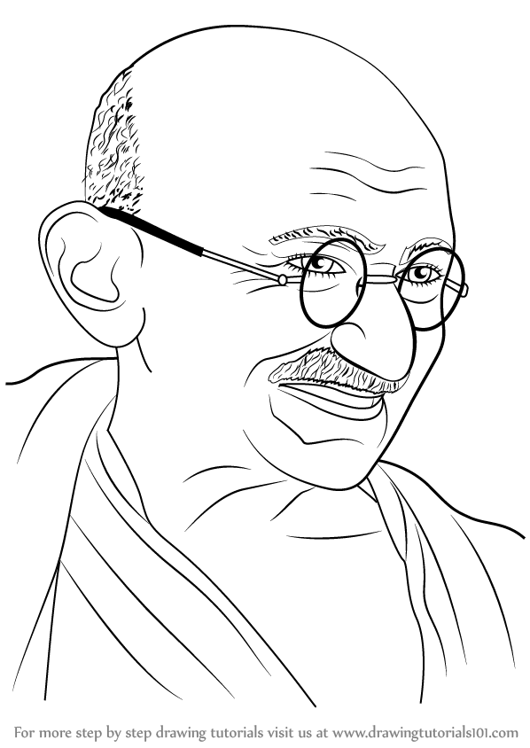 598x844 Learn How To Draw Mahatma Gandhi (Politicians) Step By Step
