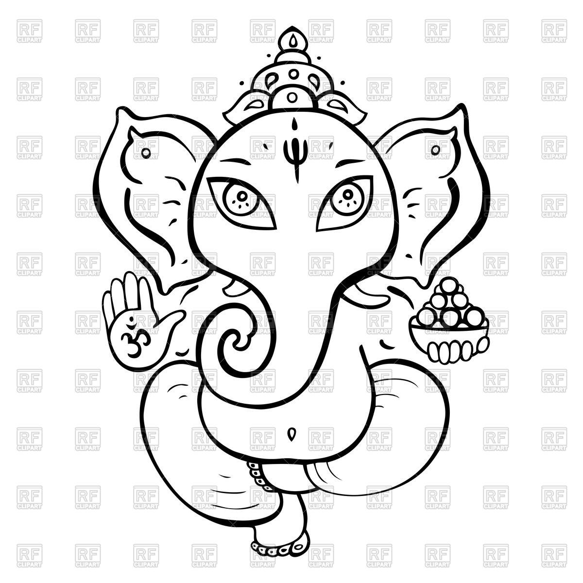 1200x1200 Outlines Of Hindu God Ganesha Royalty Free Vector Clip Art Image