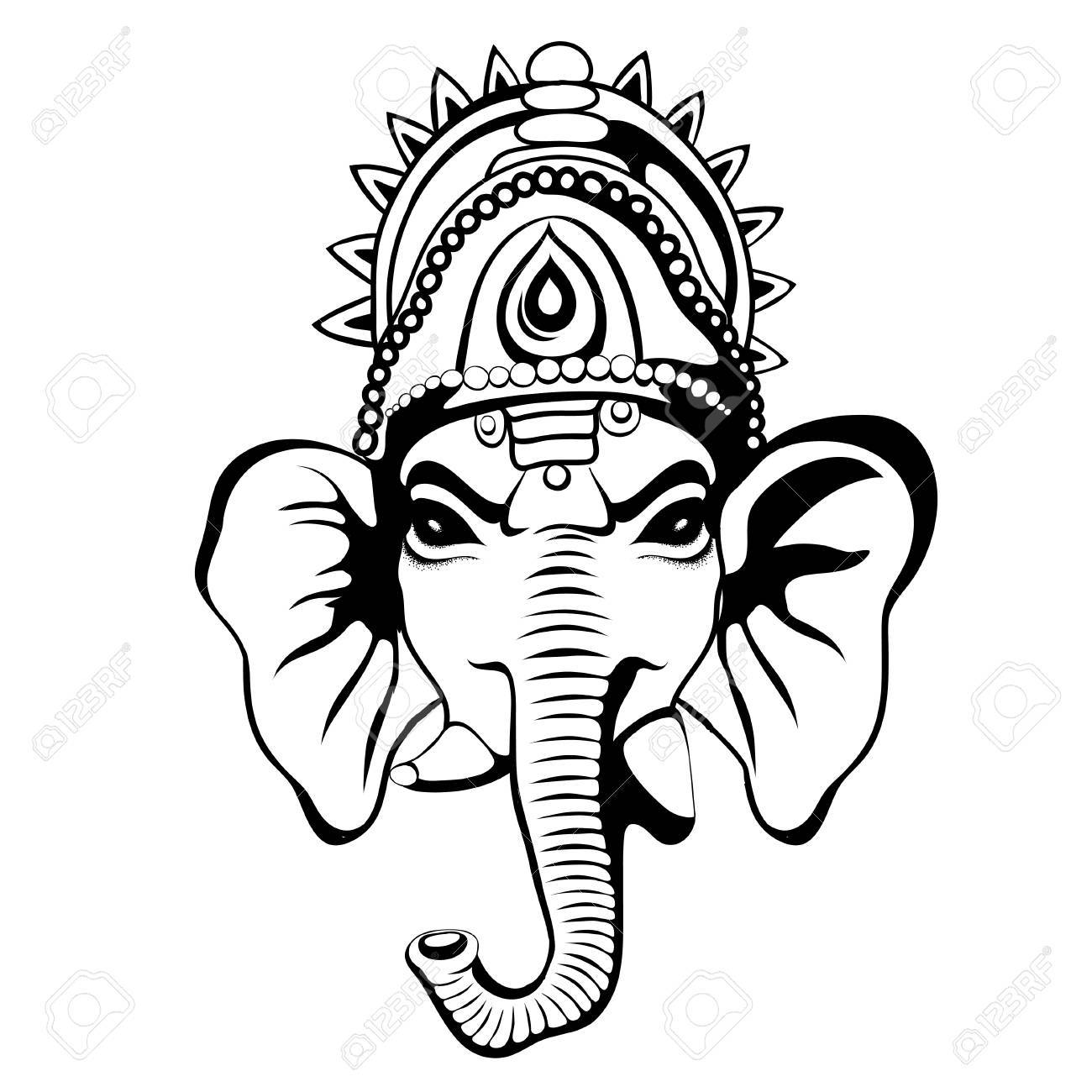 1300x1300 Lord Ganesha Portrait Sketch On A Background. Vector Royalty Free