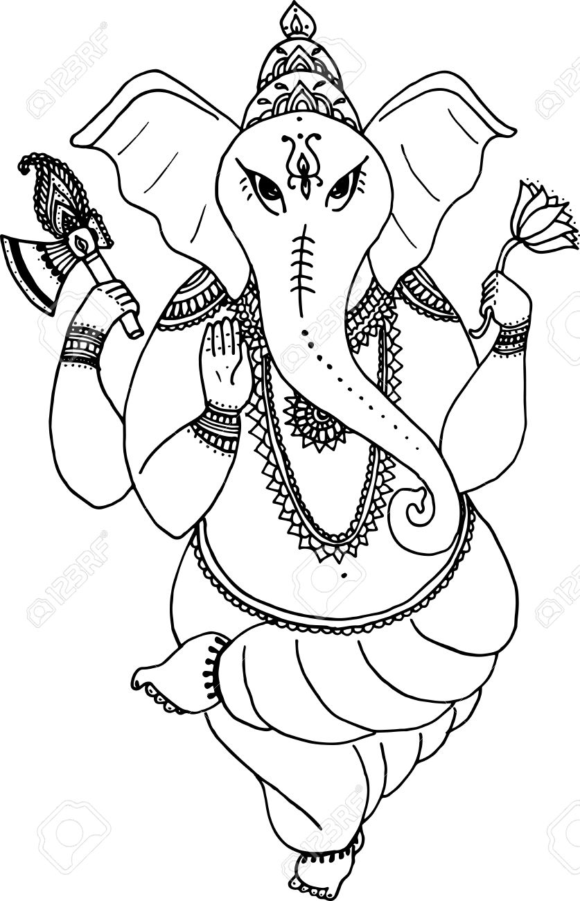 837x1300 Hindu Elephant God Lord Ganesha, Patron Of Arts, Sciences. Vintage