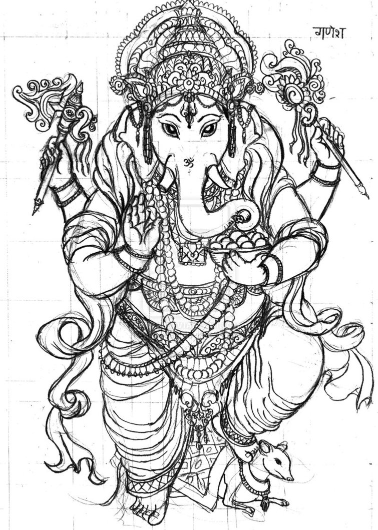 755x1059 Line Drawing Ganesha Images