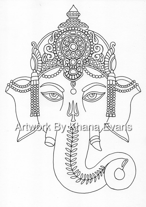 570x806 Ganesh Indian Tattoo Design Pdf A4 Printout Colouring Page