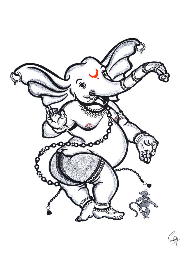 636x900 Ganpati Painting Happiness By Sandeep Handa Lord Ganesha