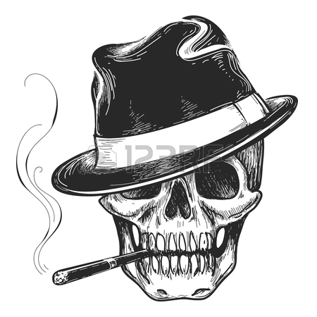 450x450 Gangster Skull Tattoo. Death Head With Cigar And Hat Vector