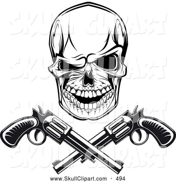 600x620 Vector Clip Art Of A Spooky Black And White Gangster Skull
