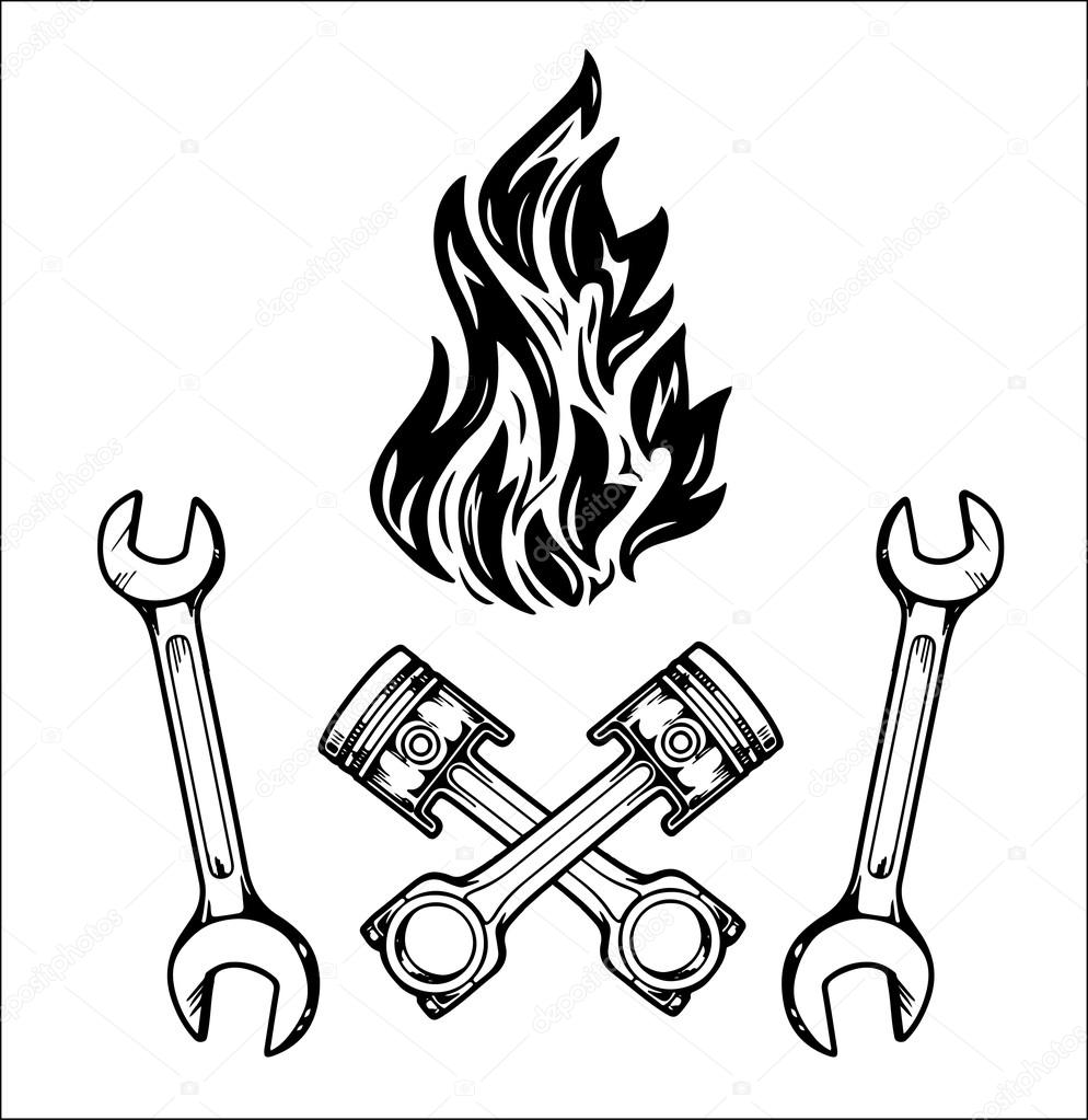 994x1023 Vector Biker Set Hand Drawn Elements Repair Garage Motorcycle