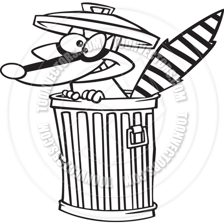 460x460 Cartoon Raccoon In A Trash Can (Black And White Line Art) By Ron