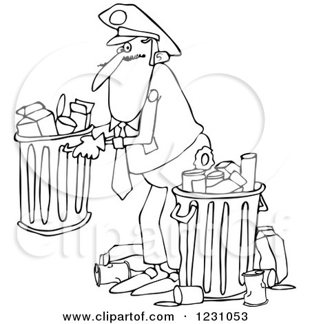 450x470 Clipart Of A Black And White Man Picking Up A Garbage Can