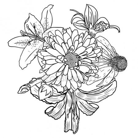 450x450 Vintage Garden Drawing Spring Bouquet Stock Vector