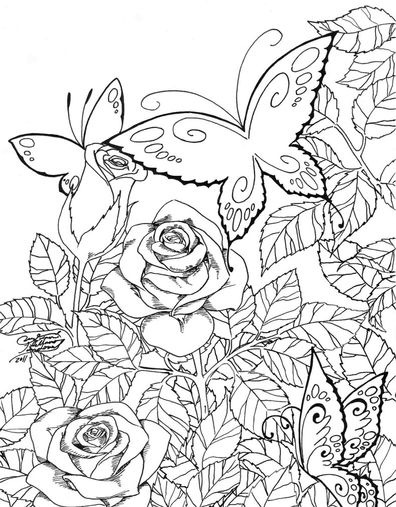 789x1012 Butterfly In The Garden Drawing Butterfly Garden Art Coloring