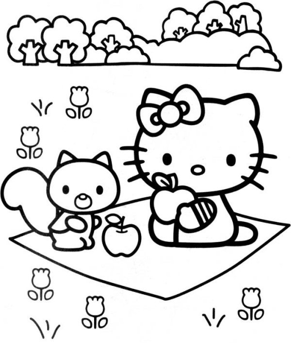 600x715 Hello Kitty And Larry On The Garden Coloring Page
