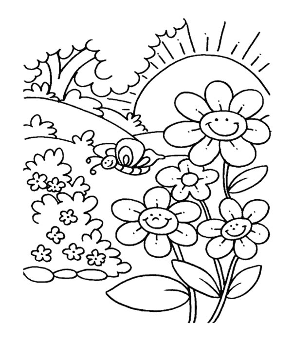 600x702 Spring Flower In Garden Coloring Pages For Kids Kids Coloring