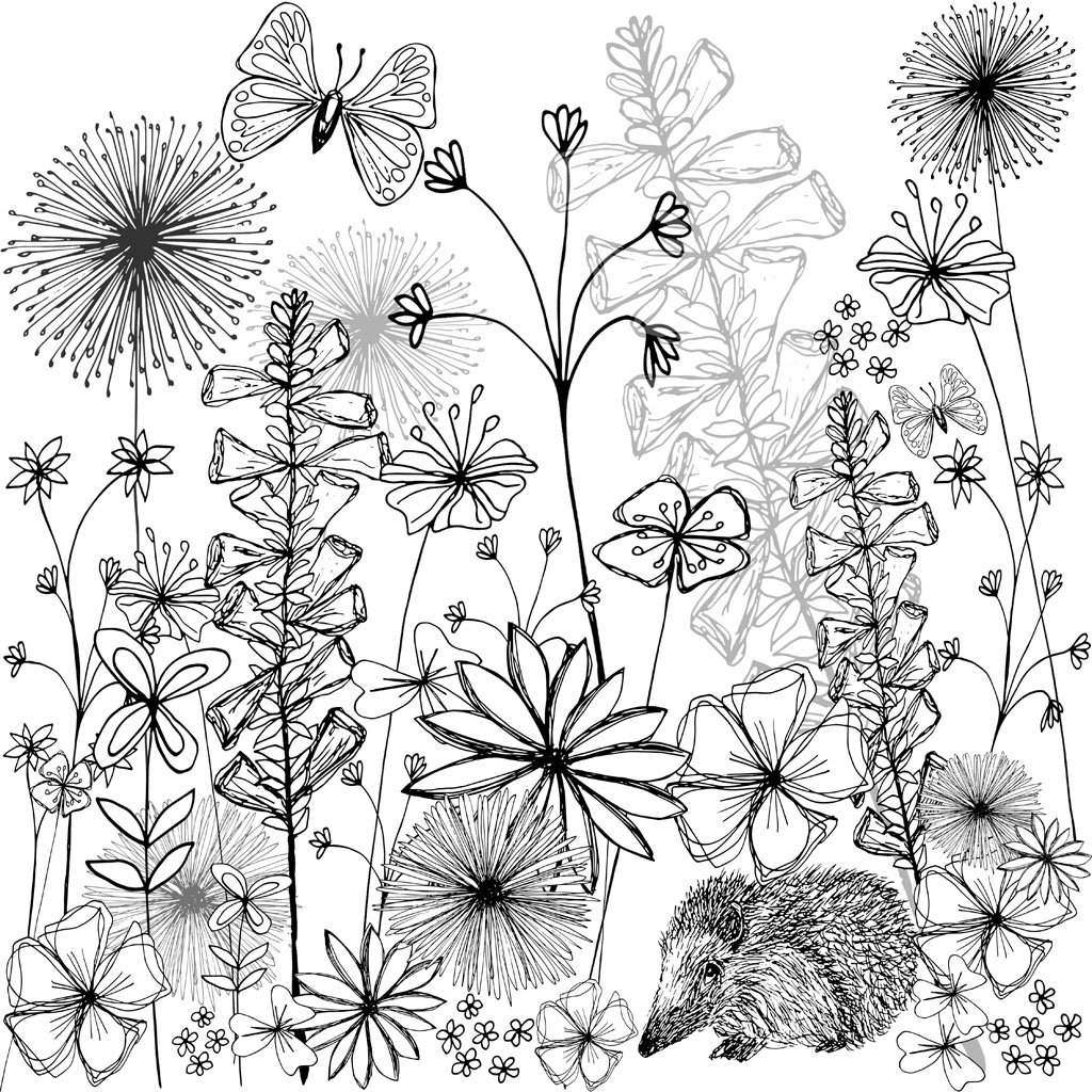 1024x1024 English Country Garden Black Amp White Print (Unframed) Joey Anna