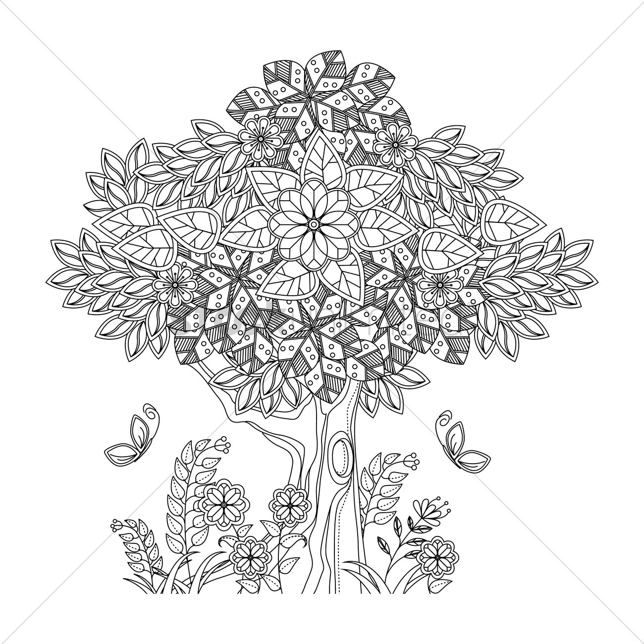 1300x1300 Tree In A Garden Intricate Design Vector Image