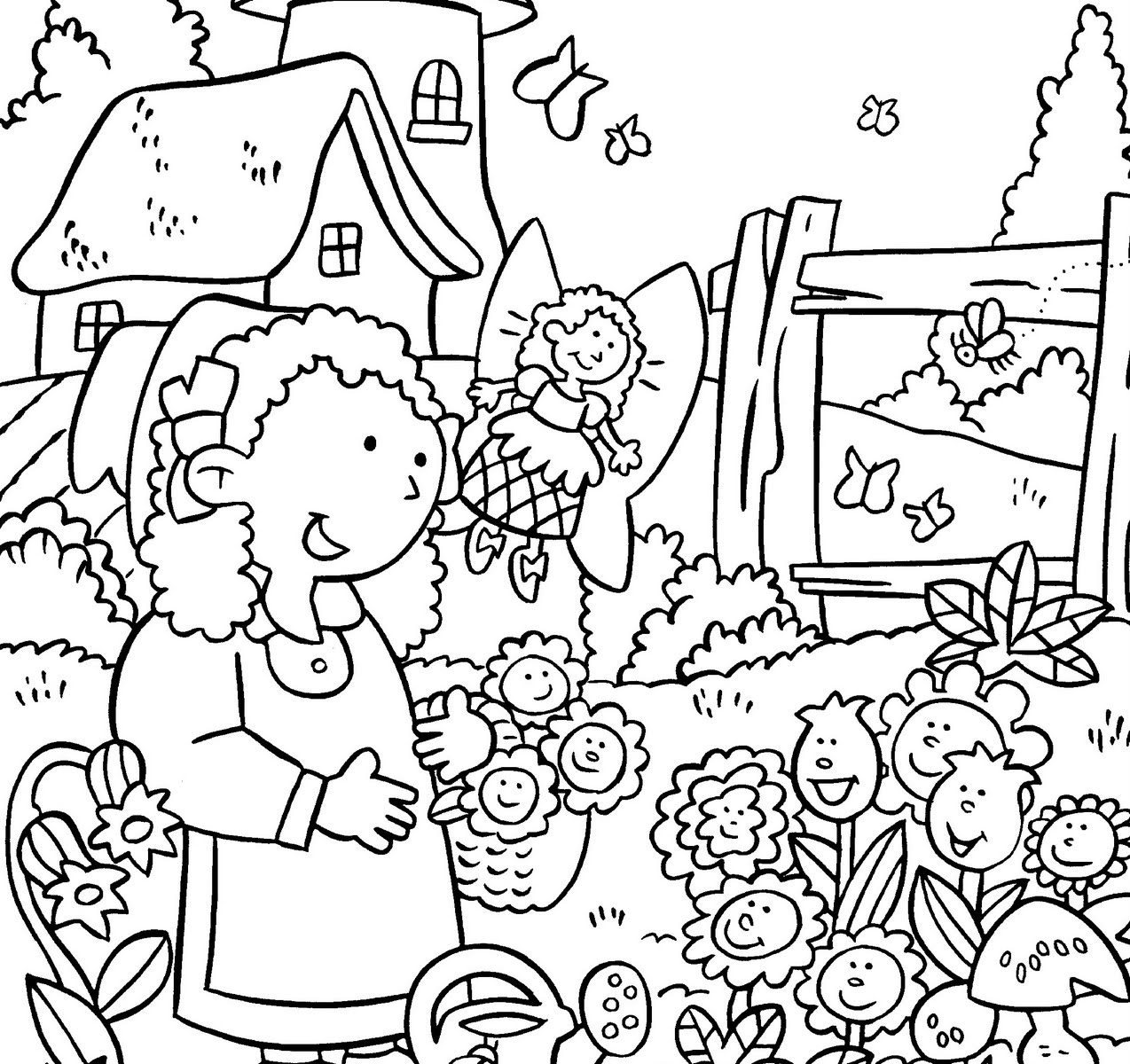 1274x1200 Girl Planting Flowers In The Garden Coloring Pages For Kids