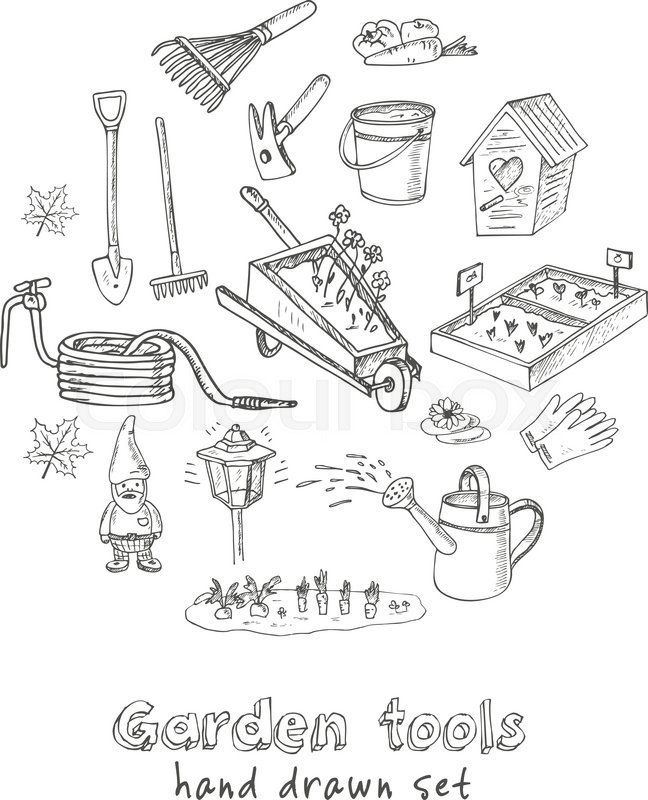 648x800 Garden Tools Doodle Set. Various Equipment And Facilities