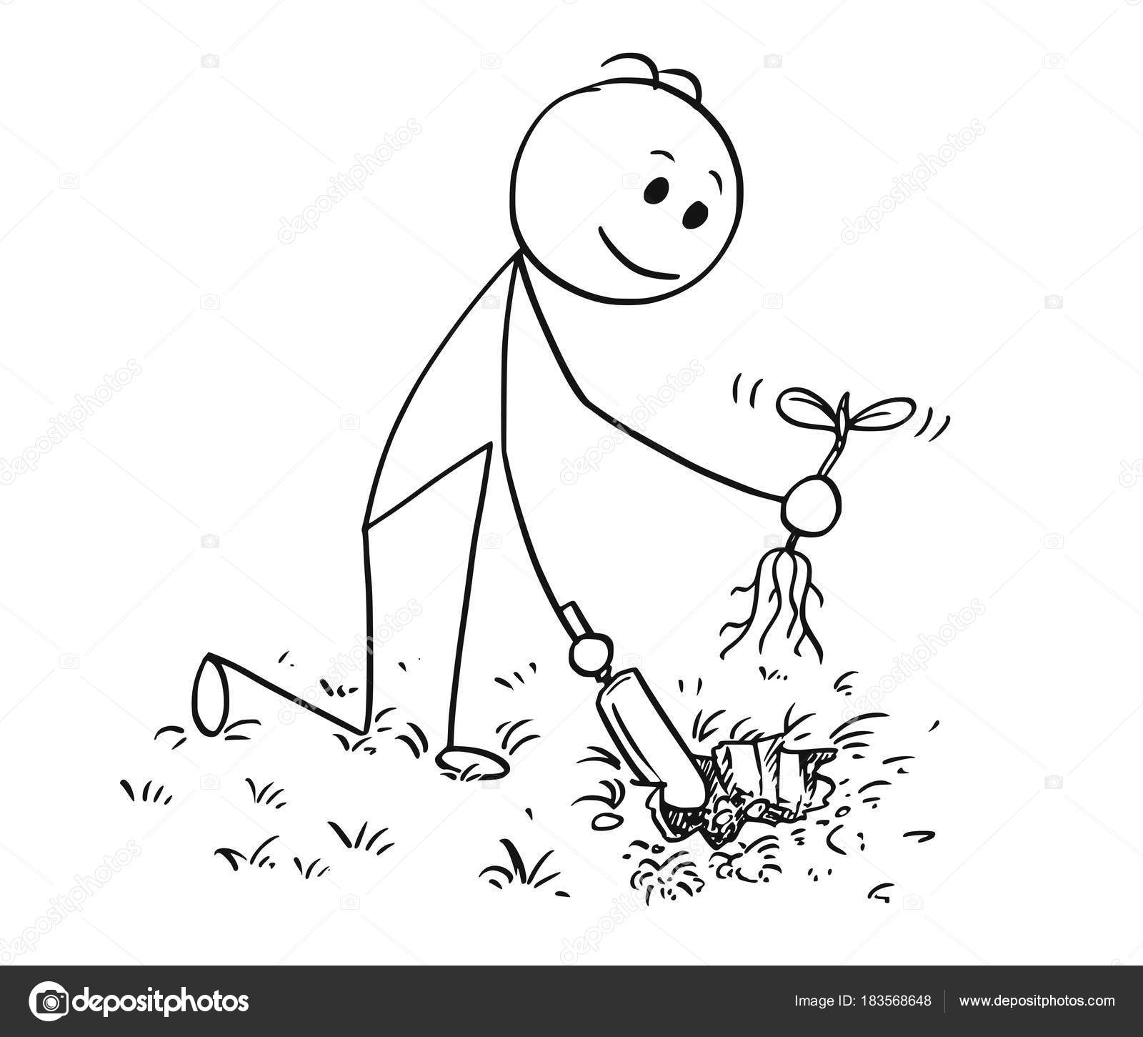 1600x1451 Cartoon Of Gardener Digging A Hole For Plant Stock Vector