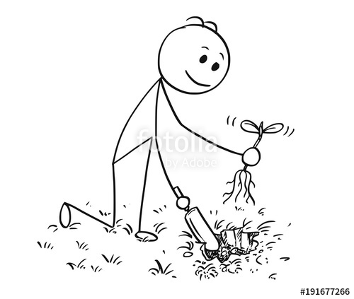 500x423 Cartoon Stick Man Drawing Illustration Of Gardener On Garden