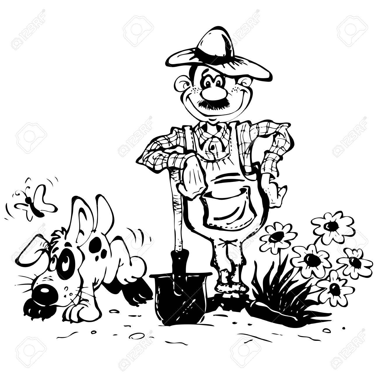 1300x1300 Sketch With The Gardener And His Dog Royalty Free Cliparts
