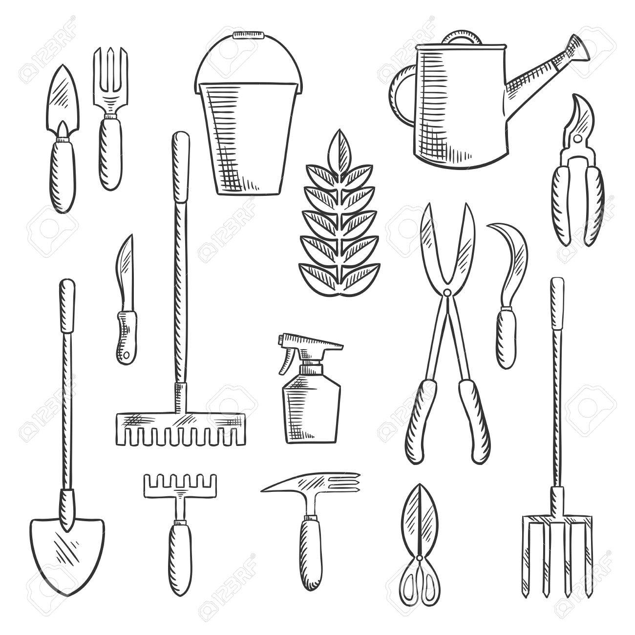 1300x1300 Hand Gardening Tools Sketched Icons With Trowel, Knife, Fork