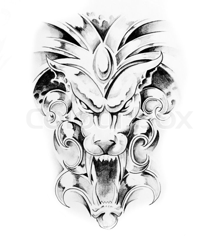 759x800 Sketch Of Tattoo Art, Gargoyle Stock Photo Colourbox