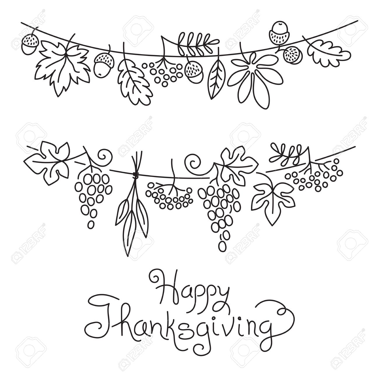 1300x1300 Doodle Thanksgiving Decorative Garland Freehand Vector Drawing