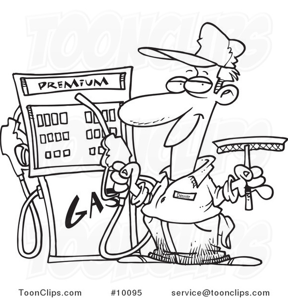 581x600 Cartoon Black And White Line Drawing Of A Gas Station Attendant