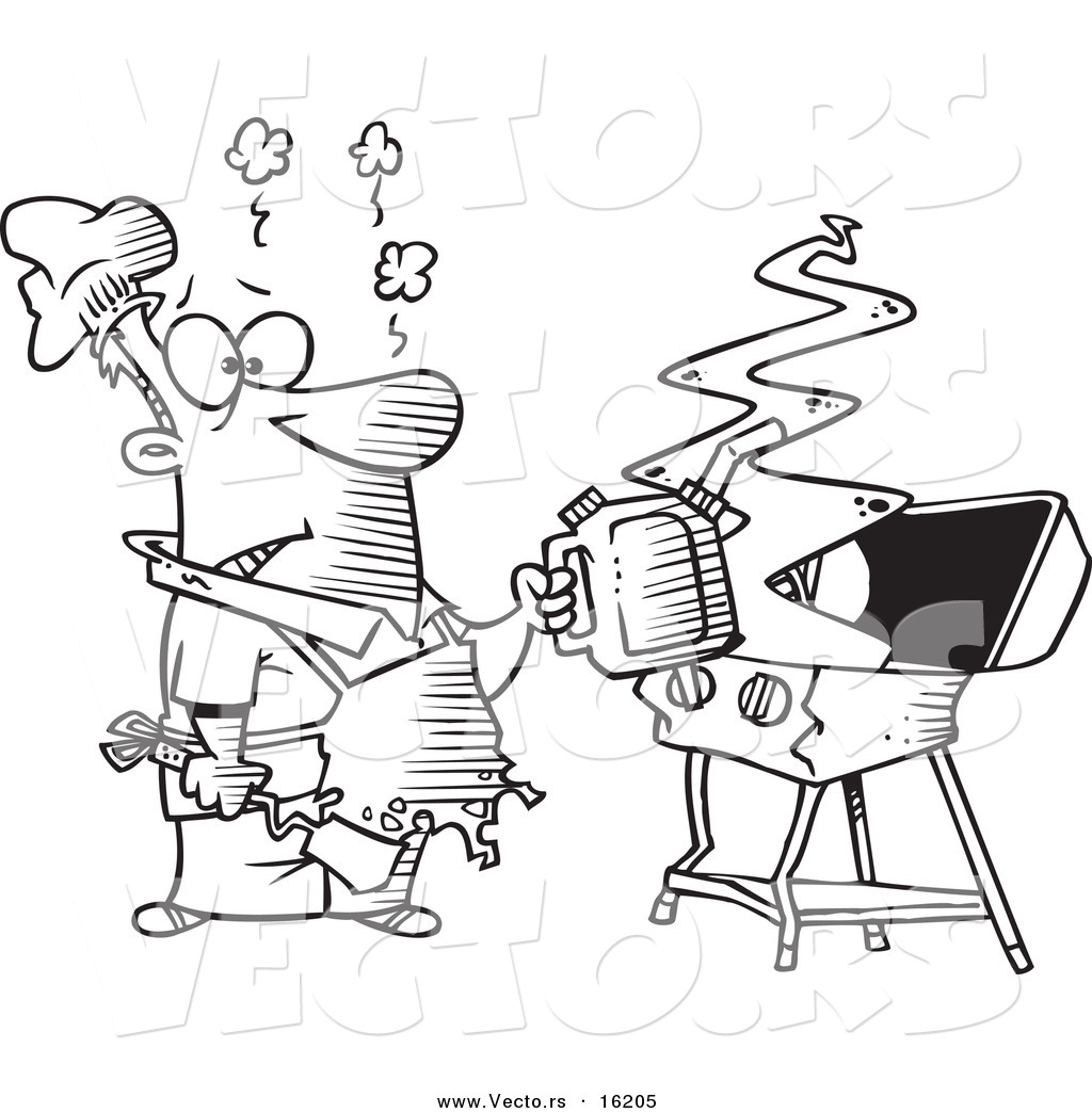 1024x1044 Vector Of A Cartoon Man Using A Gas Can To Ignite His Bbq