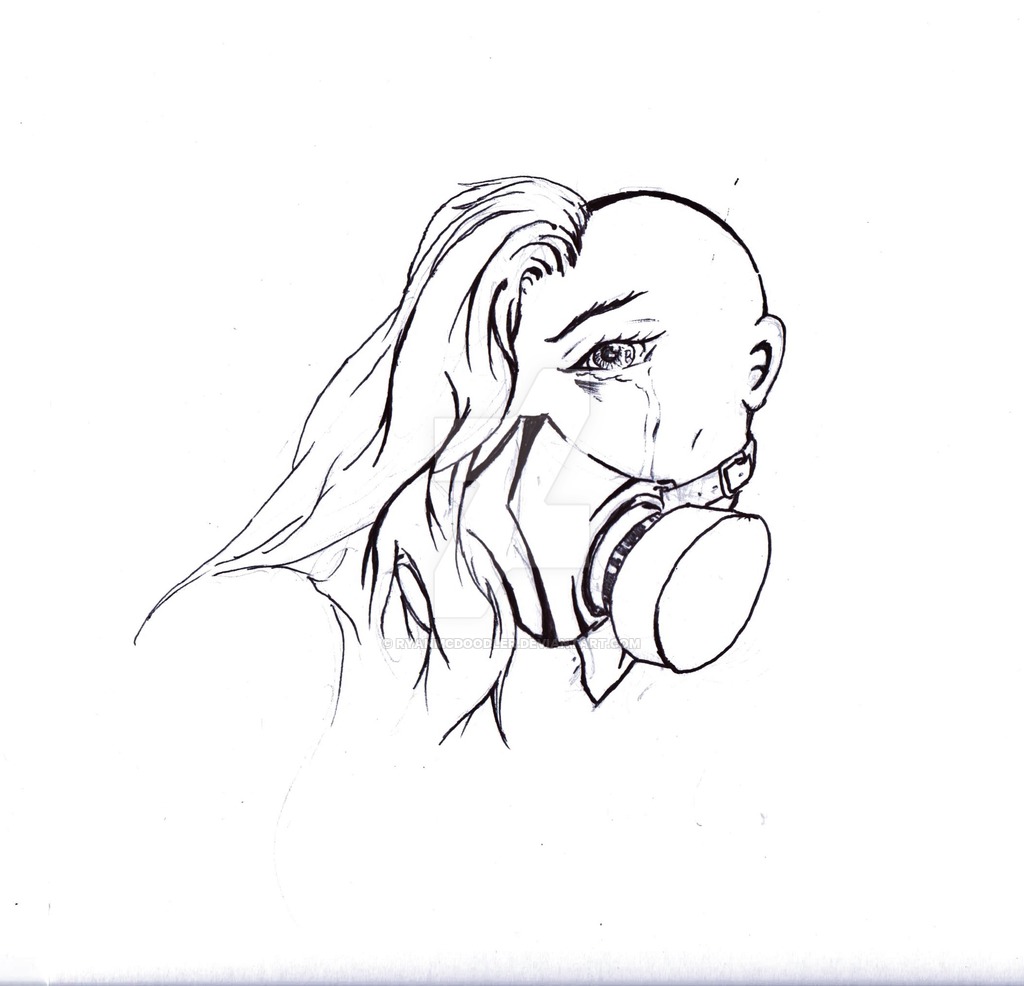 1024x986 Gas Mask Girl, Shaven Head, Tears By Ryanmcdoodler