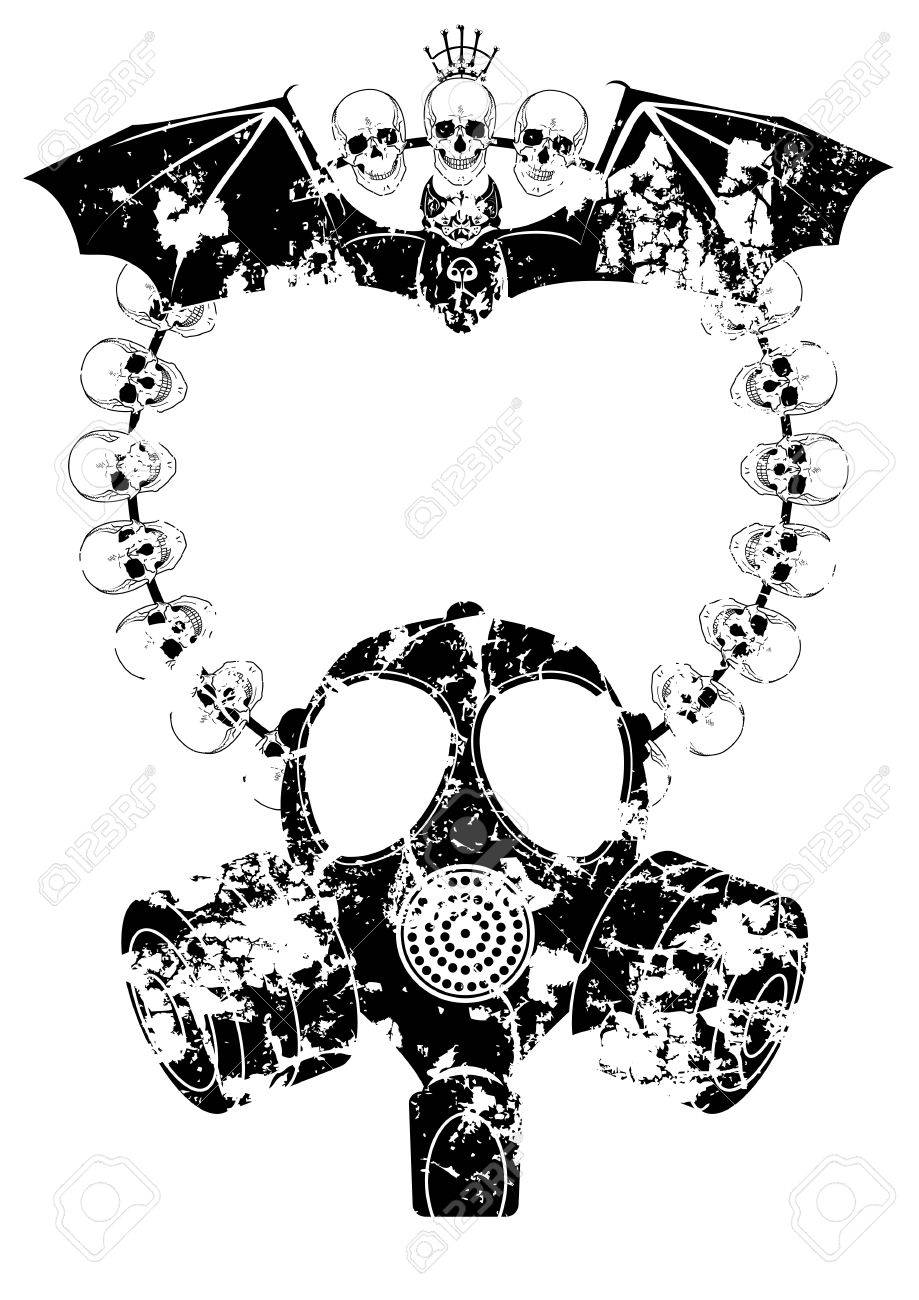 919x1300 Vector Horror Frame With Gas Mask, Skull And Bat Royalty Free