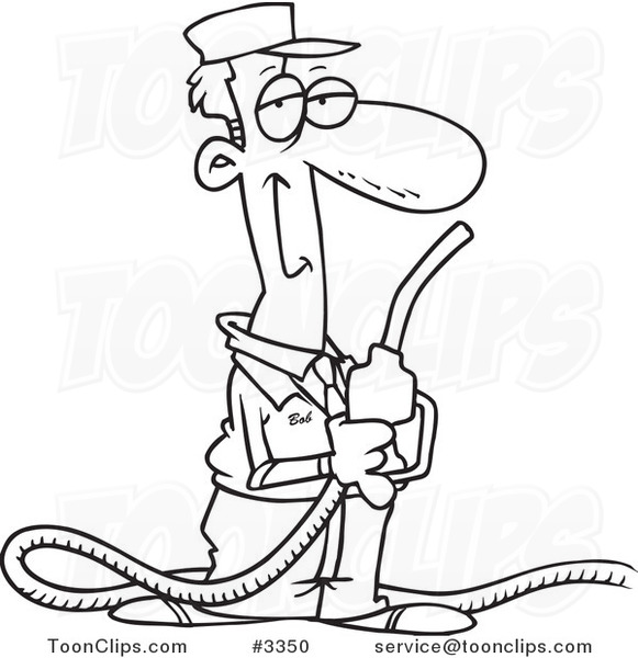 581x600 Cartoon Black And White Line Drawing Of A Gas Station Attendant