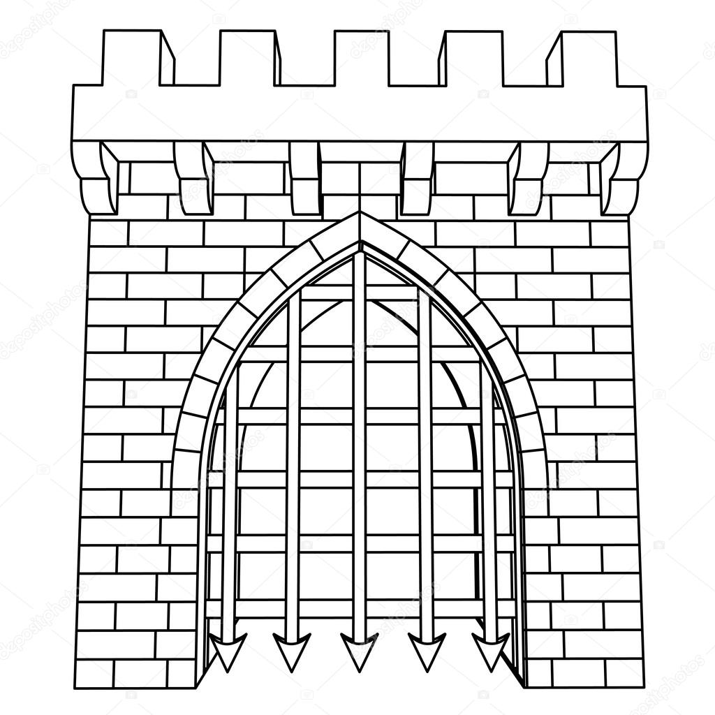 1024x1024 Isolated Medieval Gate Vector Drawing Or Coloring Stock Vector