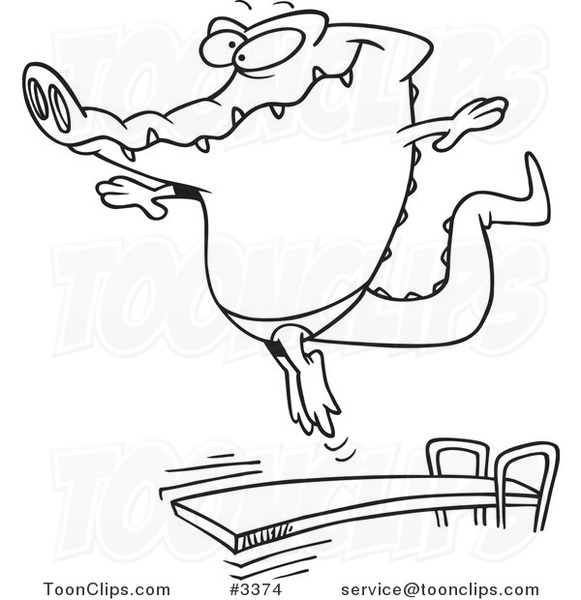 581x600 Cartoon Blacknd White Line Drawing Of Gator Bouncing Off