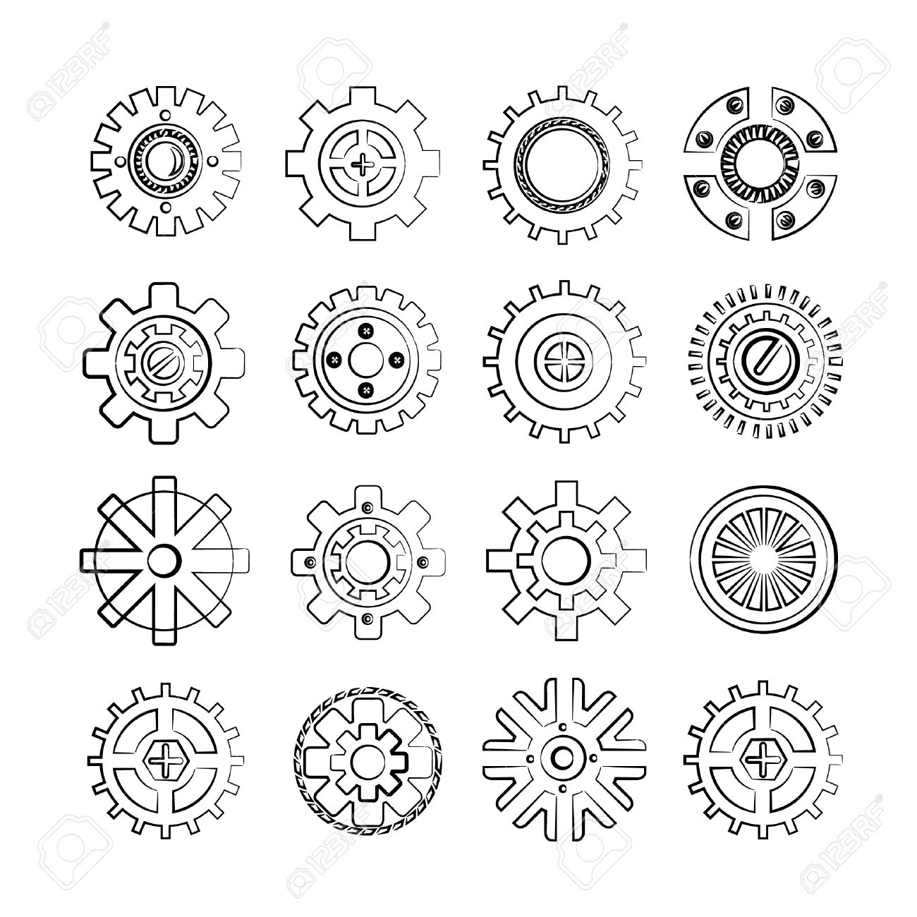 1300x1300 Sketch Gear Icons Royalty Free Cliparts, Vectors, And Stock