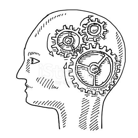 440x440 Head Side View Brain Gears Drawing Stock Vector