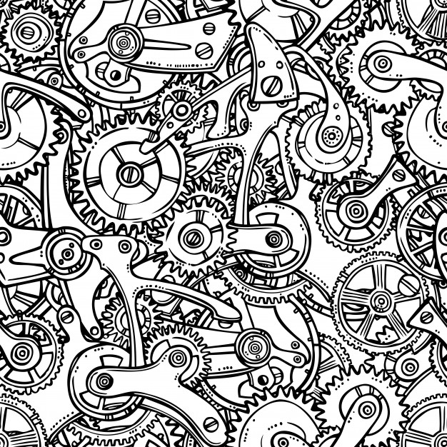 626x626 Sketch Grunge Cogwheel Gears Mechanisms Seamless Pattern Vector