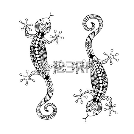 450x450 Vector Blue And Pink Gecko Silhouettes With Tribal Ethno Doodle