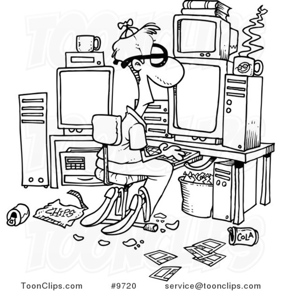 581x600 Cartoon Blacknd White Line Drawing Of Computer Geek
