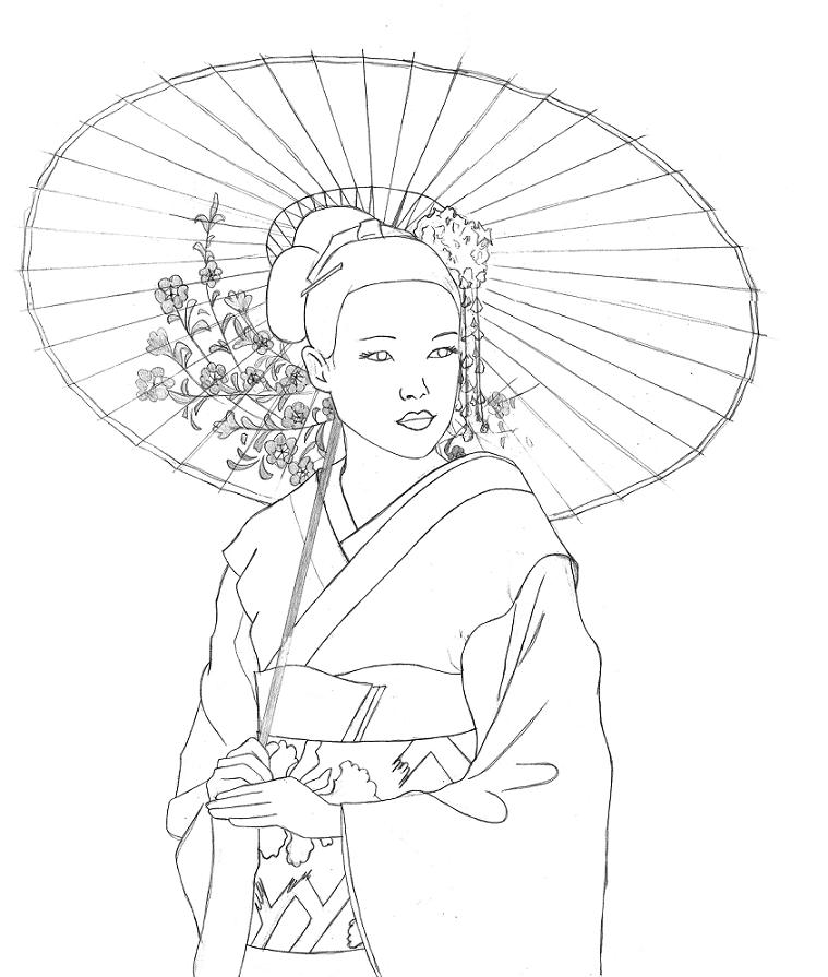 759x895 Geisha Lineart By Sneakysnafu