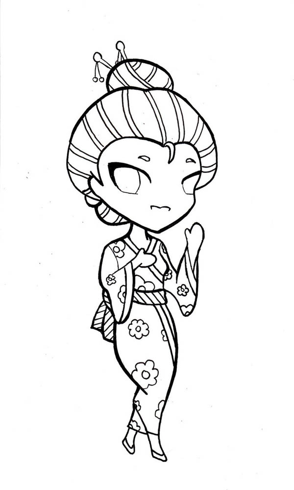 600x999 Chibi Geisha Coloring Page