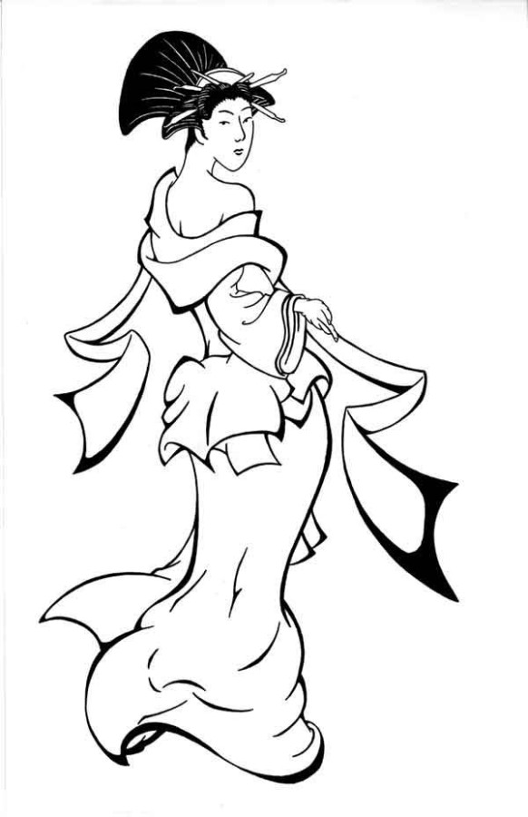 582x900 Geisha Girl Coloring Page