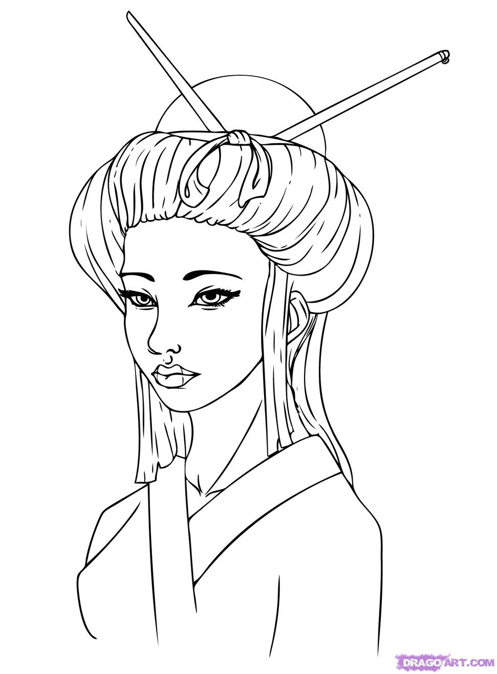 971x1317 Picture Of Girl Drawing How To Draw A Geisha Girl, Step By Step