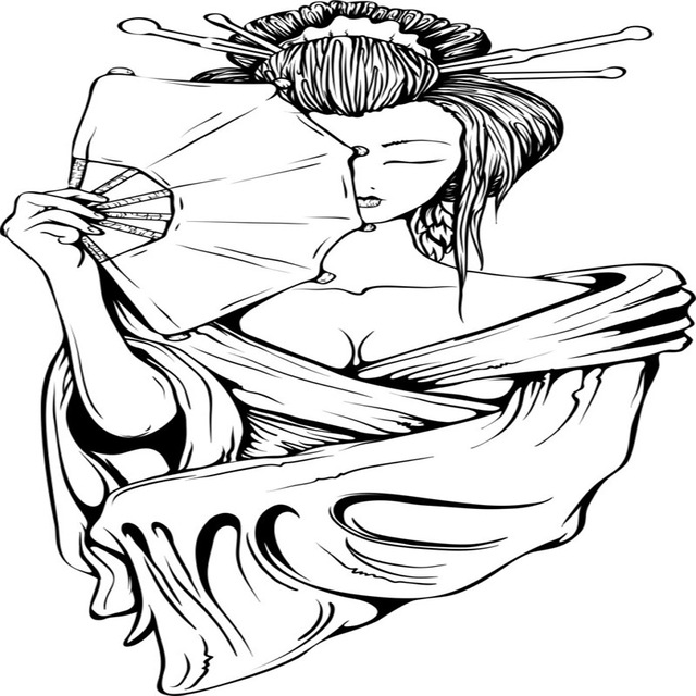 640x640 Wall Decal Beauty Salon Geisha Girl Vinyl Sticker Poster Japanese