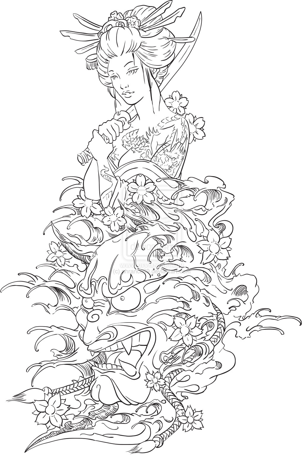 1024x1535 Geisha And Hannya Tattoo Design By Phrance89 Tattoo Lovers