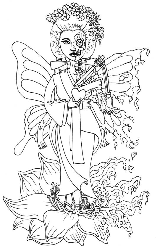531x848 Grey Ink Outline Geisha Tattoo Design